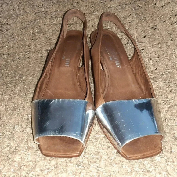 LA CANADIENNE-Brown/Silver Slingback Peep-Toe Heels-Size 36-Excellent Condition - Picture 3 of 7